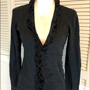 Loft Dark Grey V-Neck Cardigan with
Ruffles S